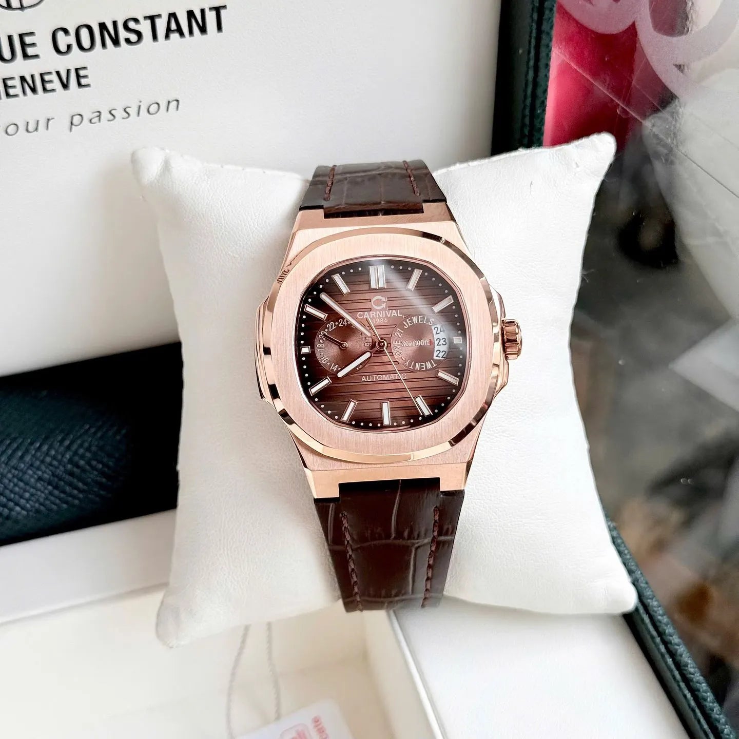 Carnival 8158G Rosegold Dây Da Nâu ( 8158G-VH-DD-N)