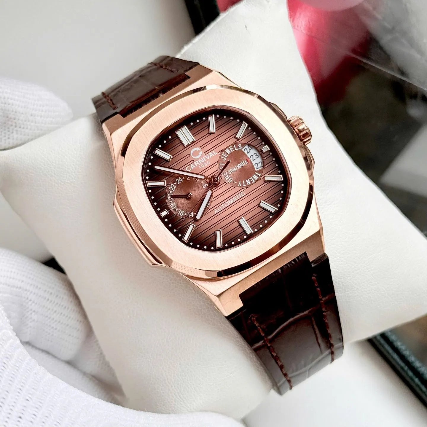 Carnival 8158G Rosegold Dây Da Nâu ( 8158G-VH-DD-N)