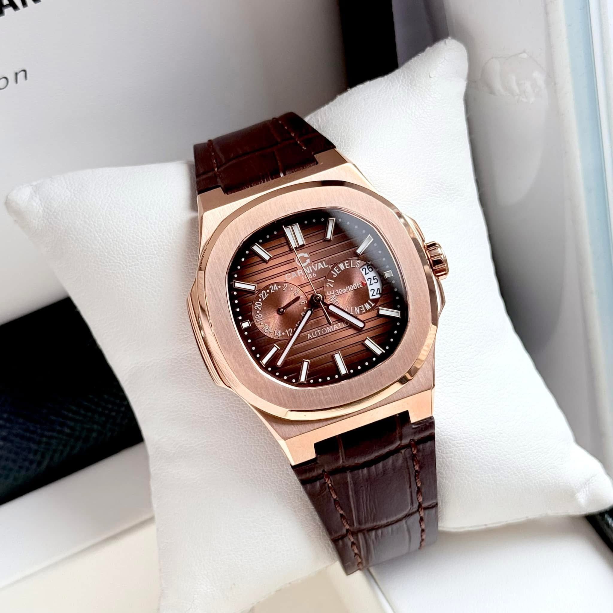 Carnival 8158G Rosegold Dây Da Nâu ( 8158G-VH-DD-N)