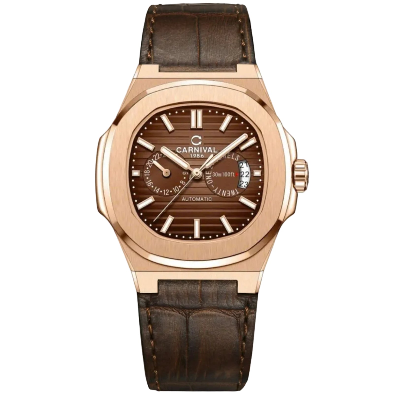 Carnival 8158G Rosegold Dây Da Nâu ( 8158G-VH-DD-N)