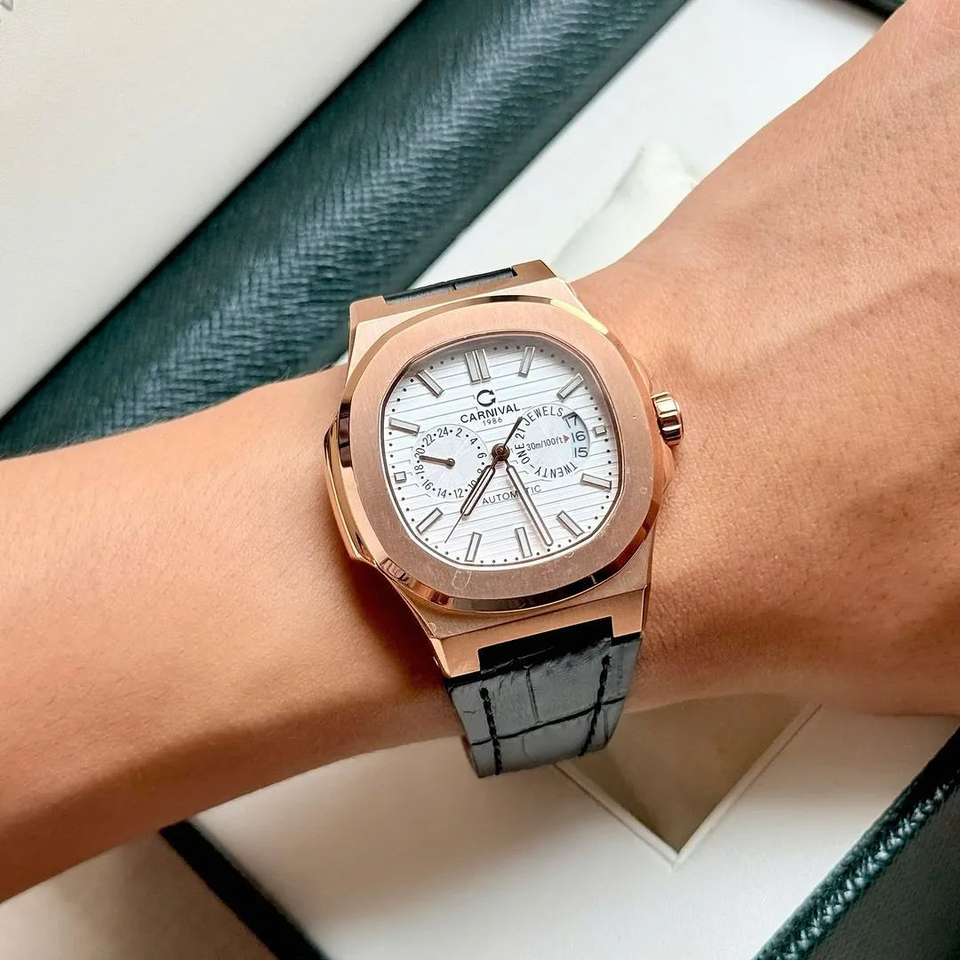 Carnival 8158G Rosegold Dây Da Trắng ( 8158G-VH-DD-T)