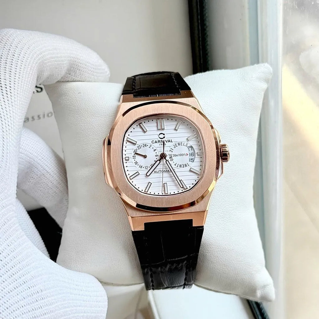 Carnival 8158G Rosegold Dây Da Trắng ( 8158G-VH-DD-T)