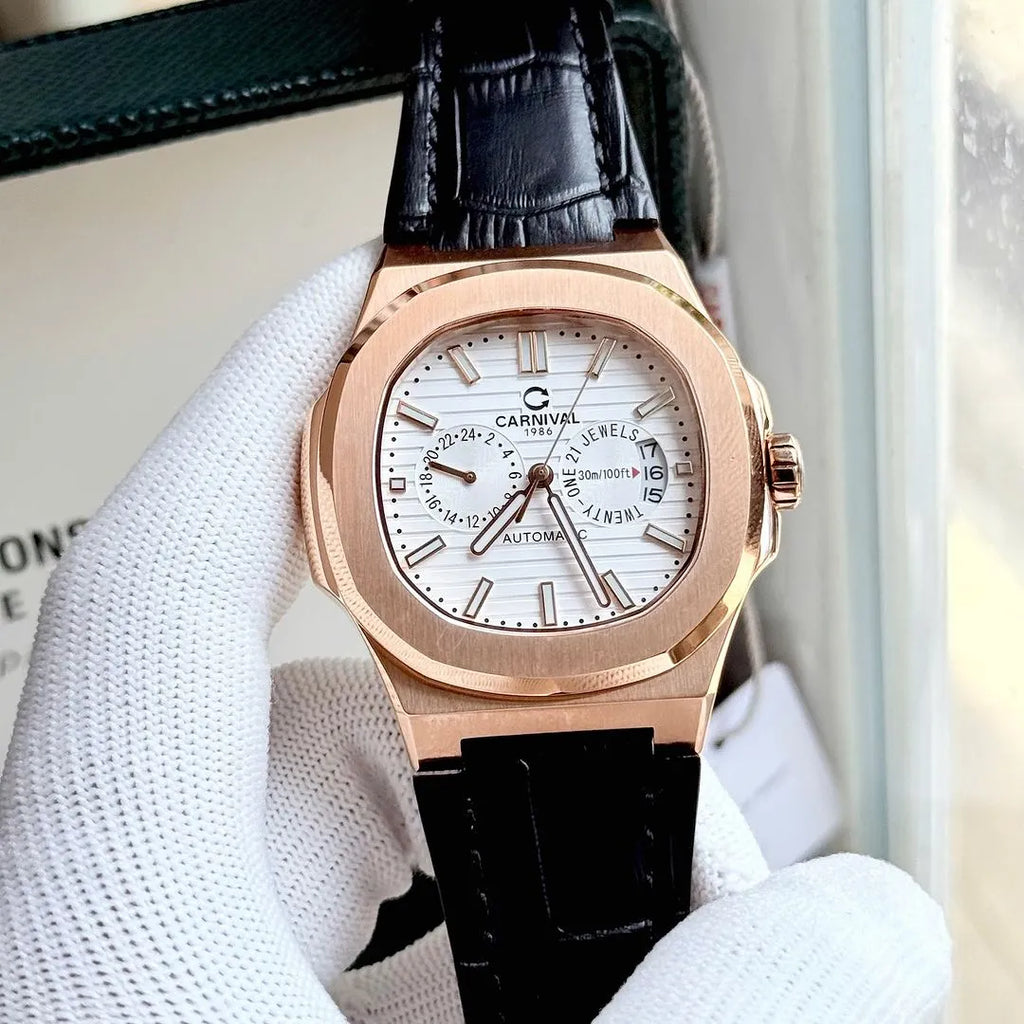 Carnival 8158G Rosegold Dây Da Trắng ( 8158G-VH-DD-T)