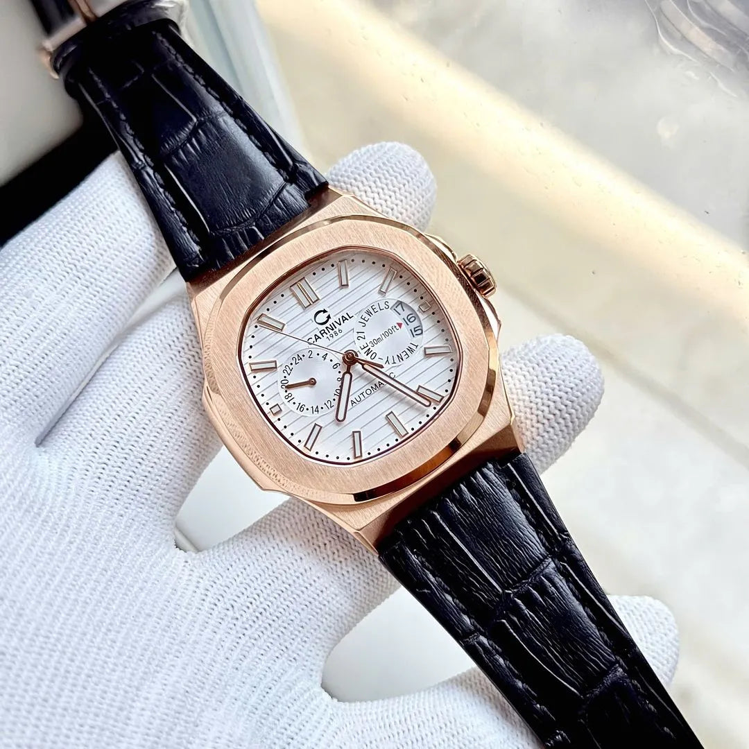 Carnival 8158G Rosegold Dây Da Trắng ( 8158G-VH-DD-T)