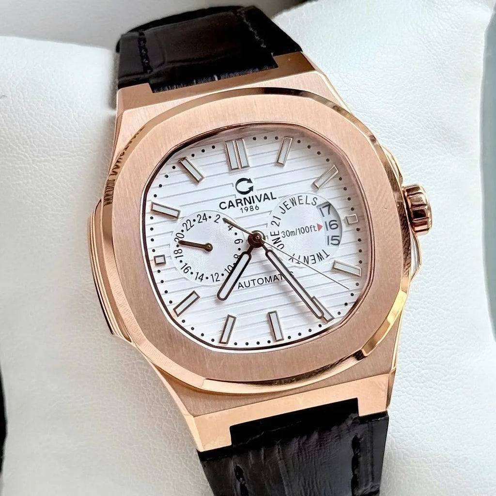 Carnival 8158G Rosegold Dây Da Trắng ( 8158G-VH-DD-T)
