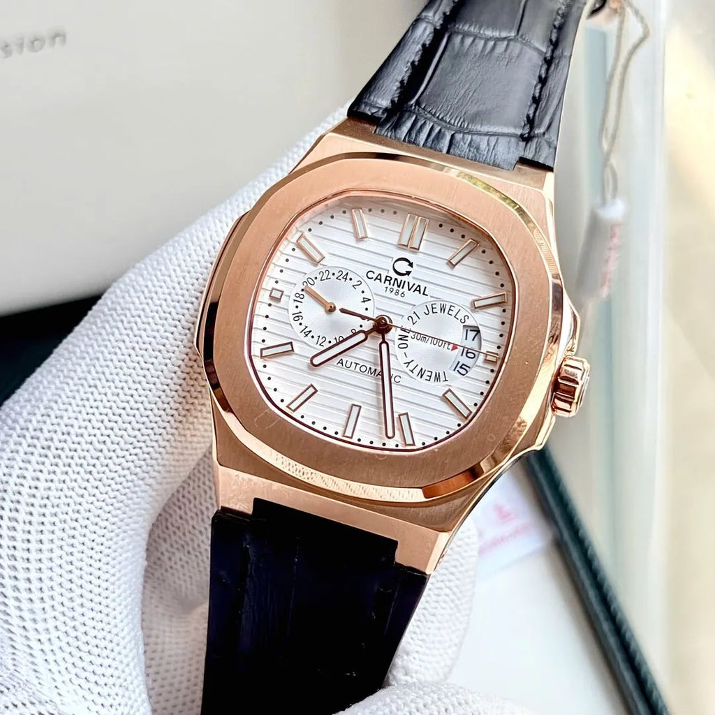 Carnival 8158G Rosegold Dây Da Trắng ( 8158G-VH-DD-T)