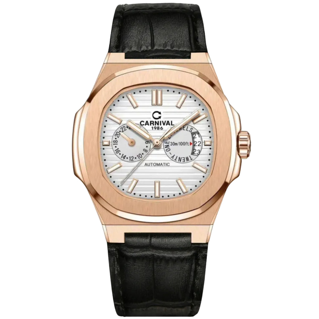 Carnival 8158G Rosegold Dây Da Trắng ( 8158G-VH-DD-T)