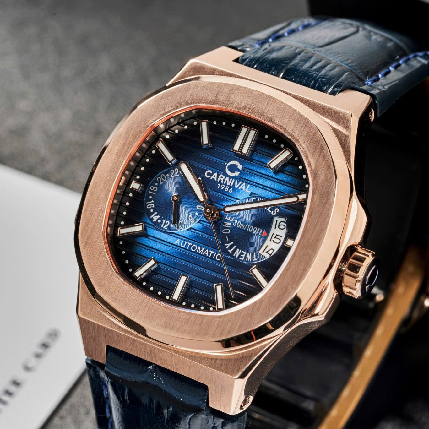 Carnival 8158G Rosegold Dây Da Xanh ( 8158G-VH-DD-X)