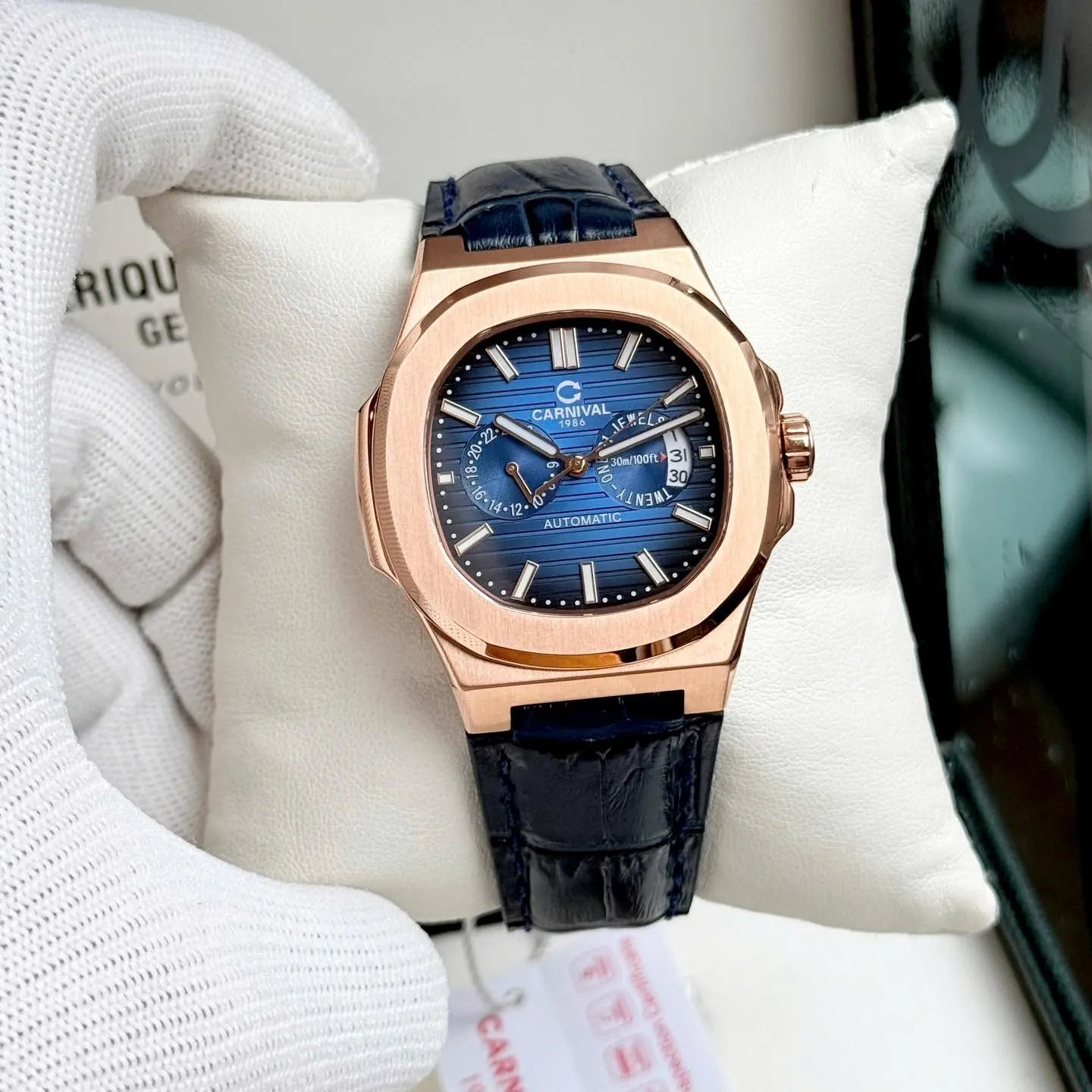 Carnival 8158G Rosegold Dây Da Xanh ( 8158G-VH-DD-X)