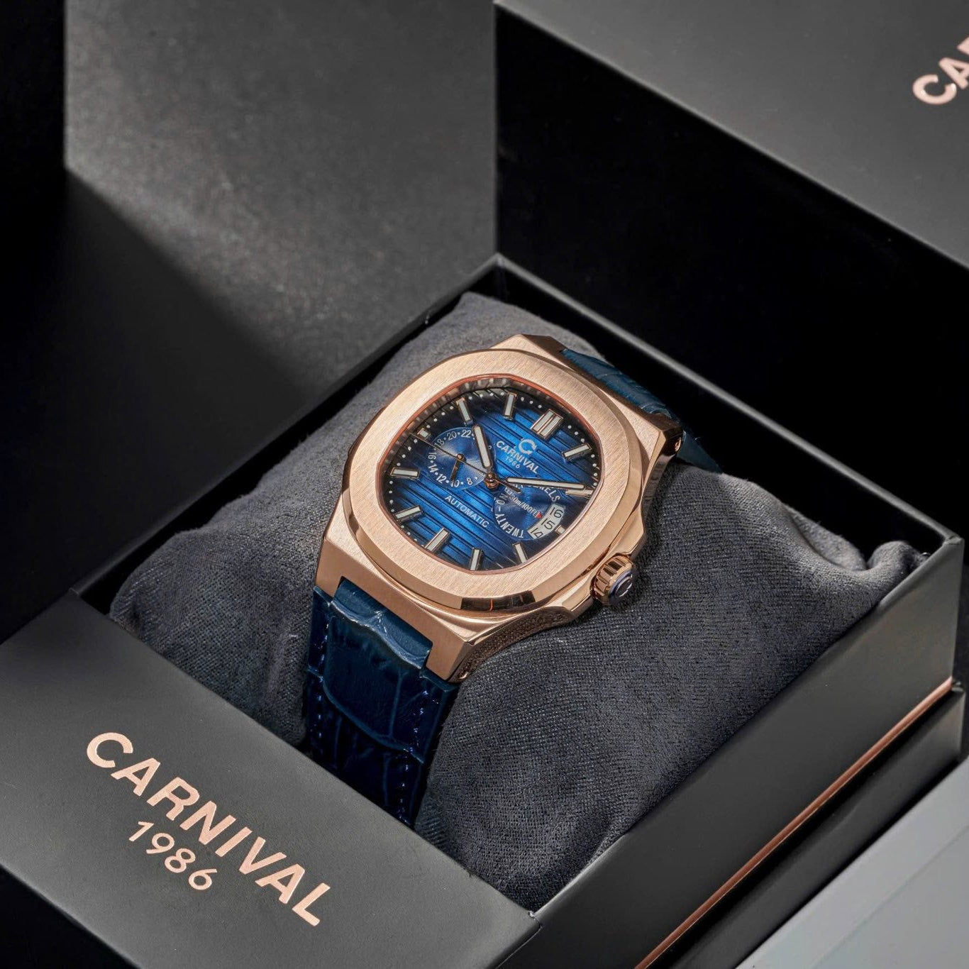 Carnival 8158G Rosegold Dây Da Xanh ( 8158G-VH-DD-X)