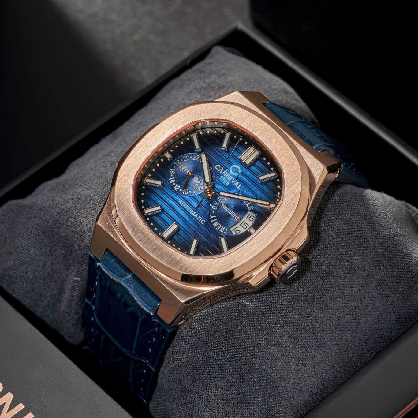 Carnival 8158G Rosegold Dây Da Xanh ( 8158G-VH-DD-X)