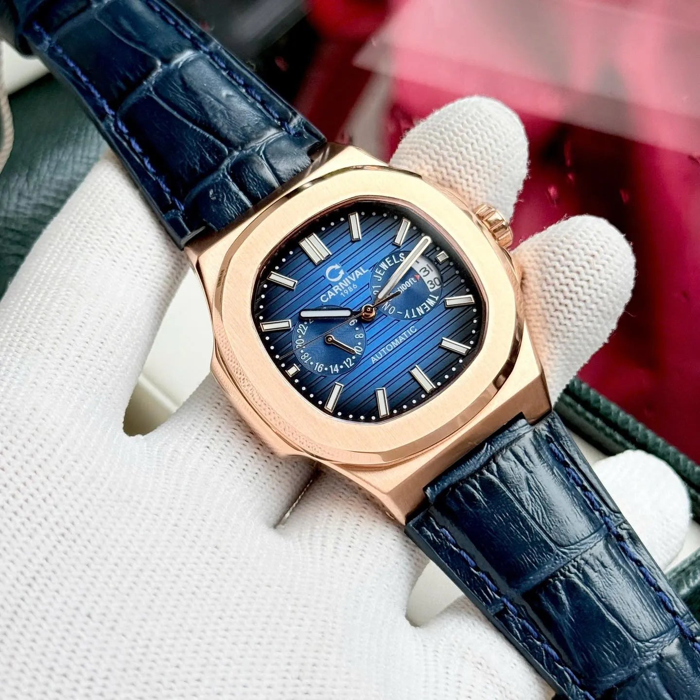Carnival 8158G Rosegold Dây Da Xanh ( 8158G-VH-DD-X)