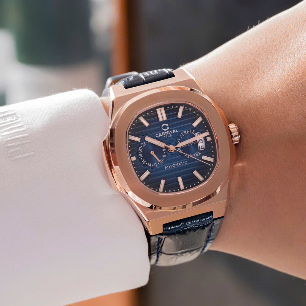 Carnival 8158G Rosegold Dây Da Xanh ( 8158G-VH-DD-X)