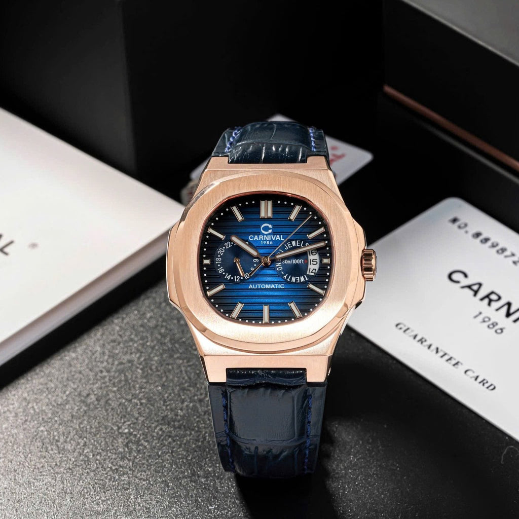 Carnival 8158G Rosegold Dây Da Xanh ( 8158G-VH-DD-X)