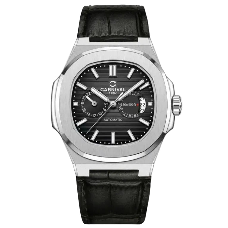 Carnival 8158G Bạc Đen Dây Da ( 8158G-VT-DD-D)