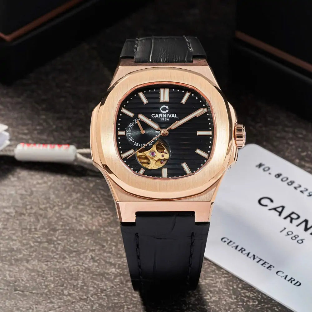 Carnival 8159G Rosegold Dây Da Đen  ( 8159G-VH-DD-D)