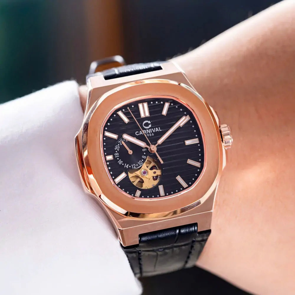 Carnival 8159G Rosegold Dây Da Đen  ( 8159G-VH-DD-D)