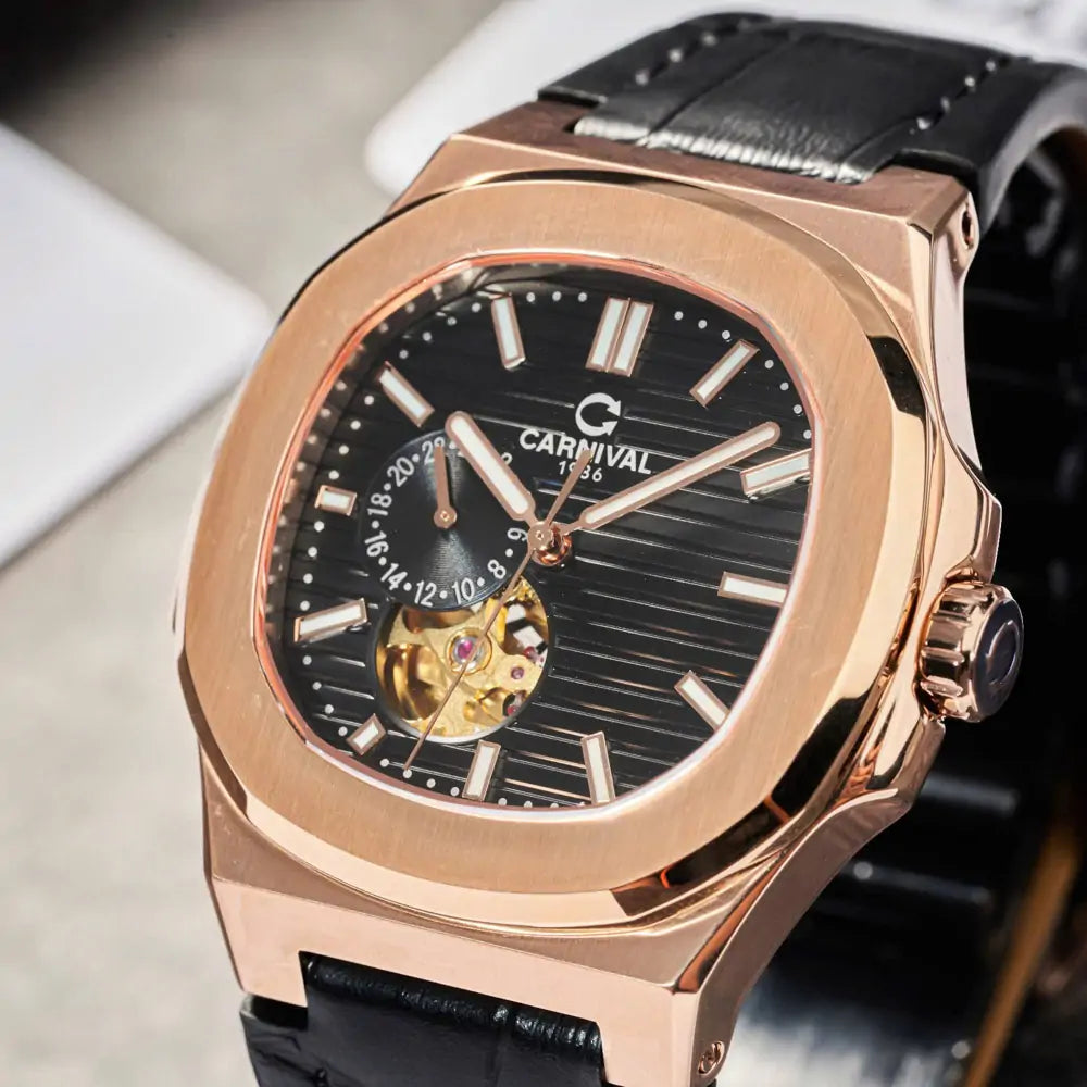 Carnival 8159G Rosegold Dây Da Đen  ( 8159G-VH-DD-D)