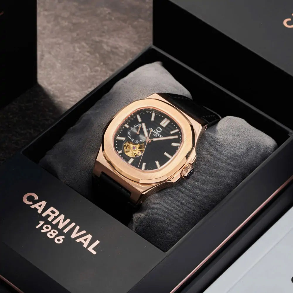 Carnival 8159G Rosegold Dây Da Đen  ( 8159G-VH-DD-D)