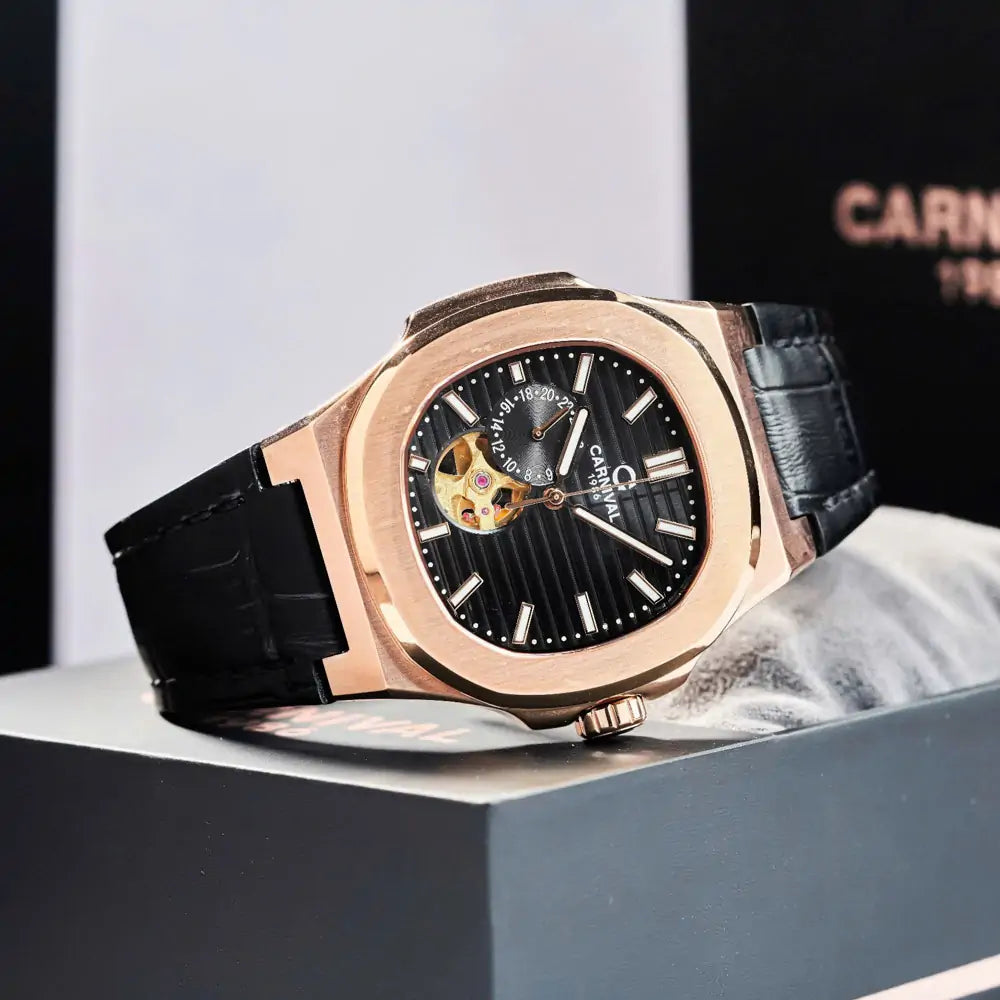 Carnival 8159G Rosegold Dây Da Đen  ( 8159G-VH-DD-D)