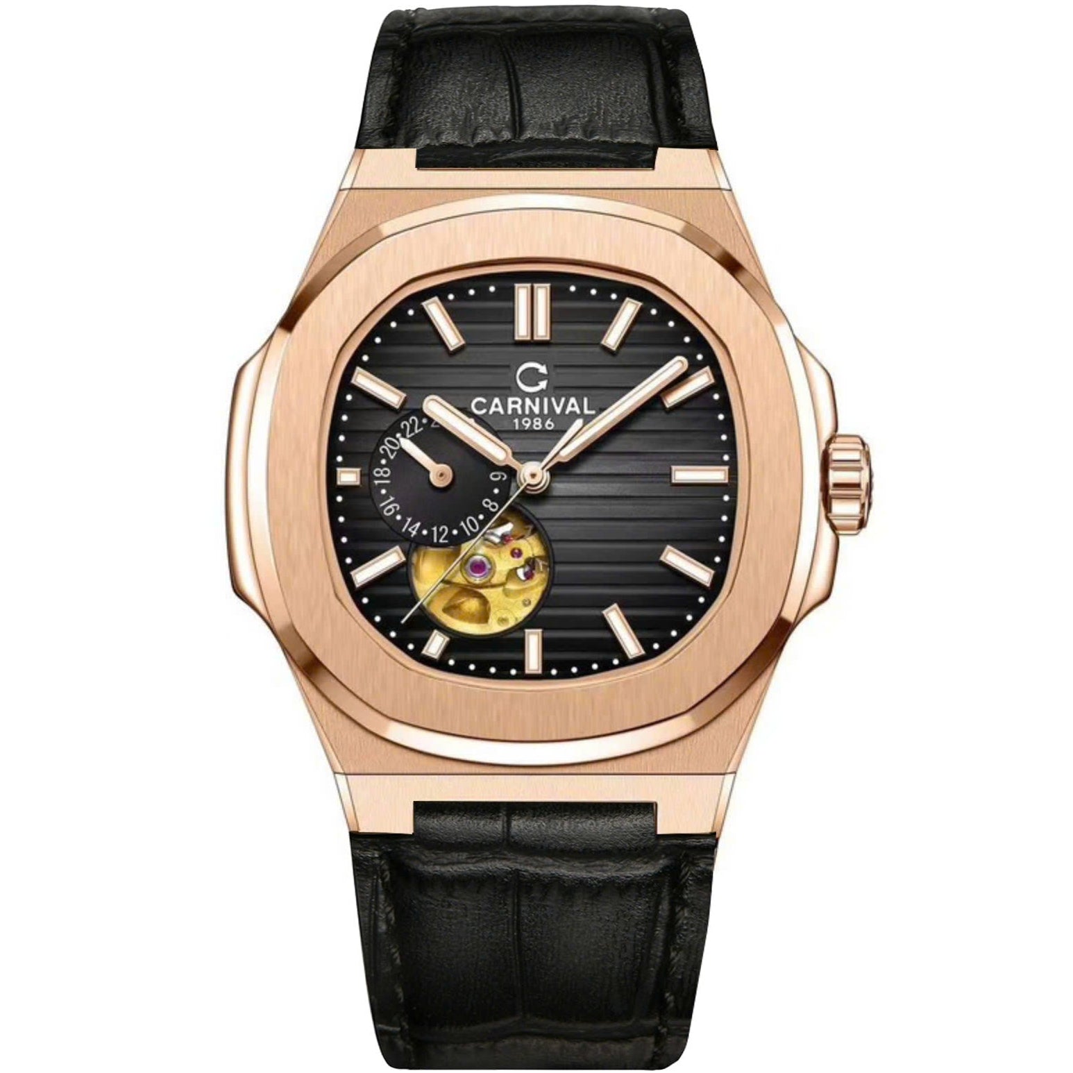 Carnival 8159G Rosegold Dây Da Đen  ( 8159G-VH-DD-D)