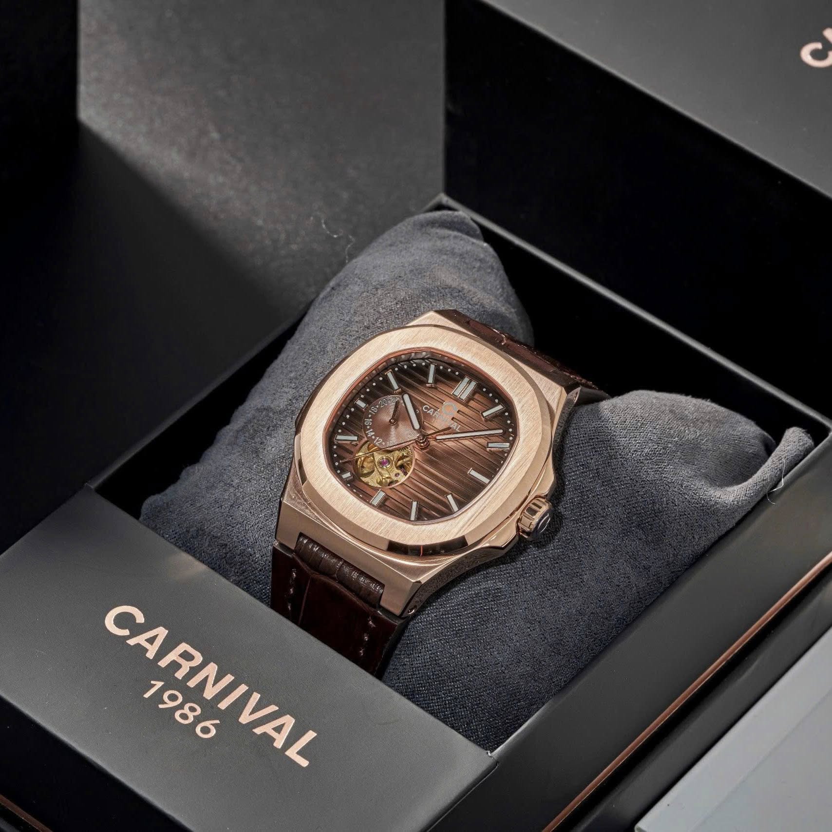 Carnival 8159G Rosegold Dây Da Nâu  ( 8159G-VH-DD-N)