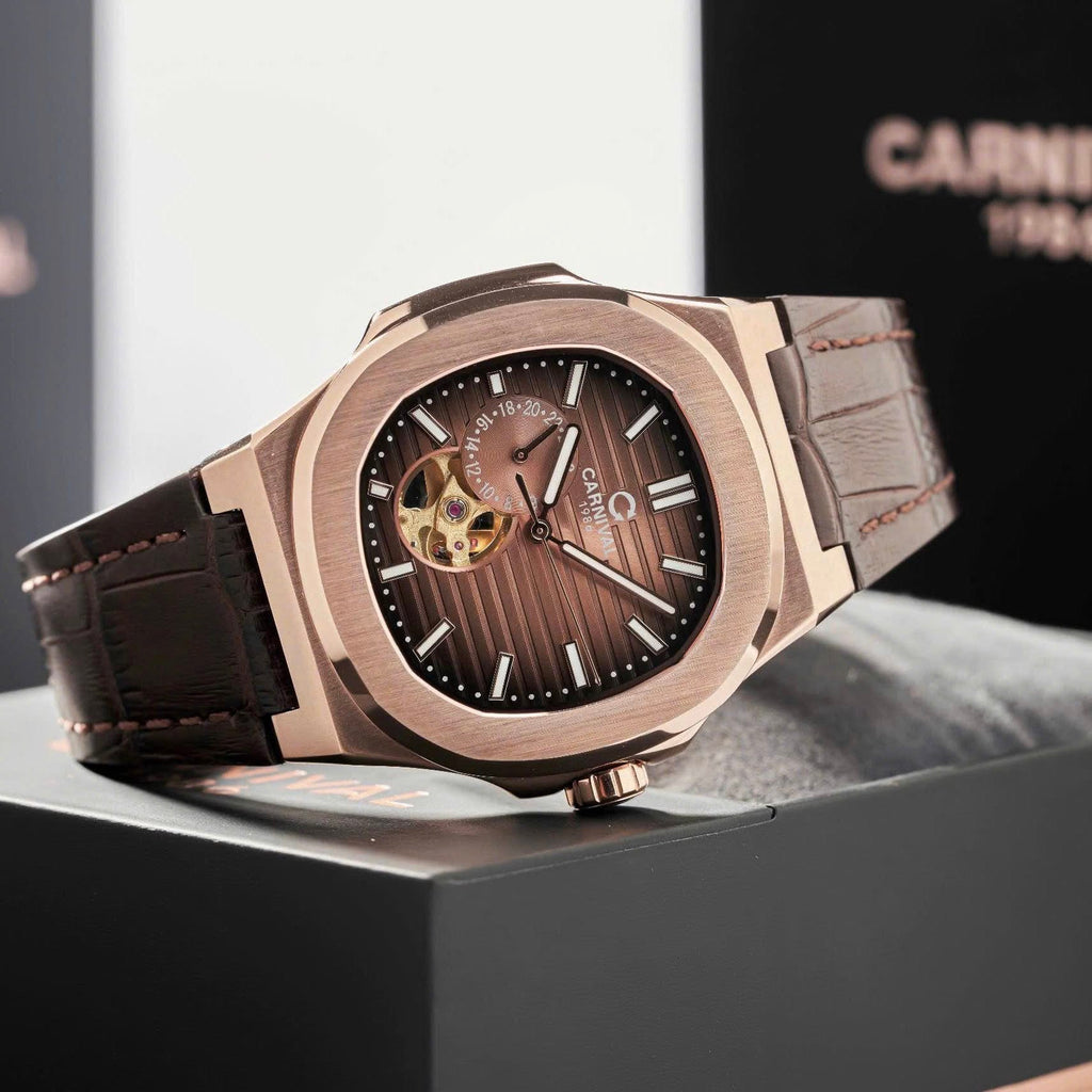 Carnival 8159G Rosegold Dây Da Nâu  ( 8159G-VH-DD-N)