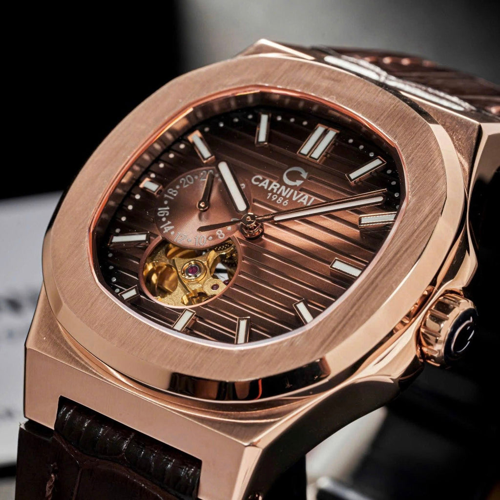 Carnival 8159G Rosegold Dây Da Nâu  ( 8159G-VH-DD-N)