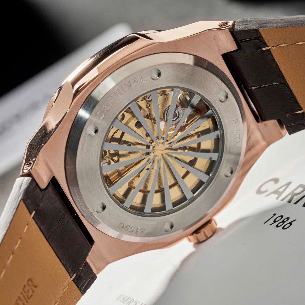Carnival 8159G Rosegold Dây Da Nâu  ( 8159G-VH-DD-N)