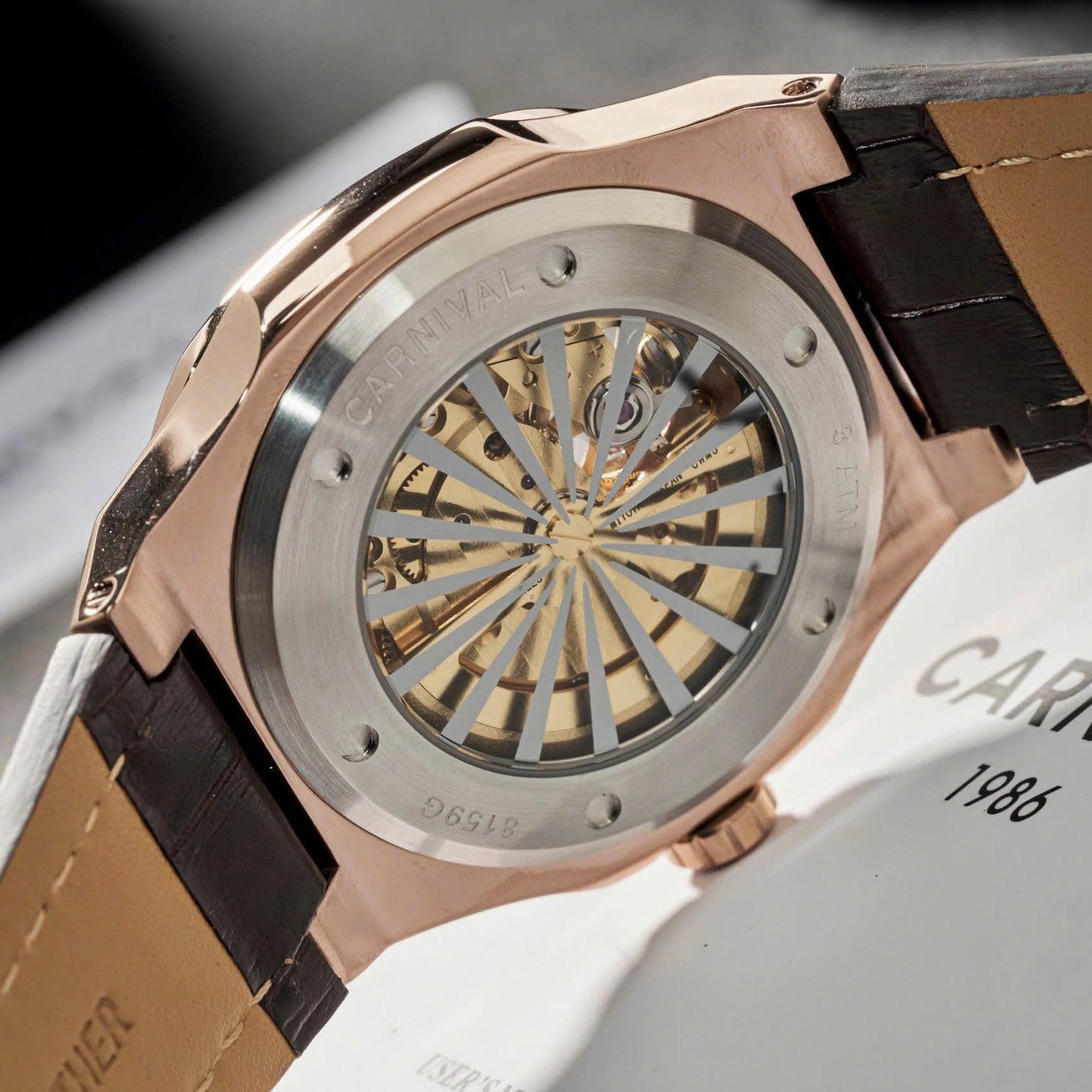 Carnival 8159G Rosegold Dây Da Nâu  ( 8159G-VH-DD-N)