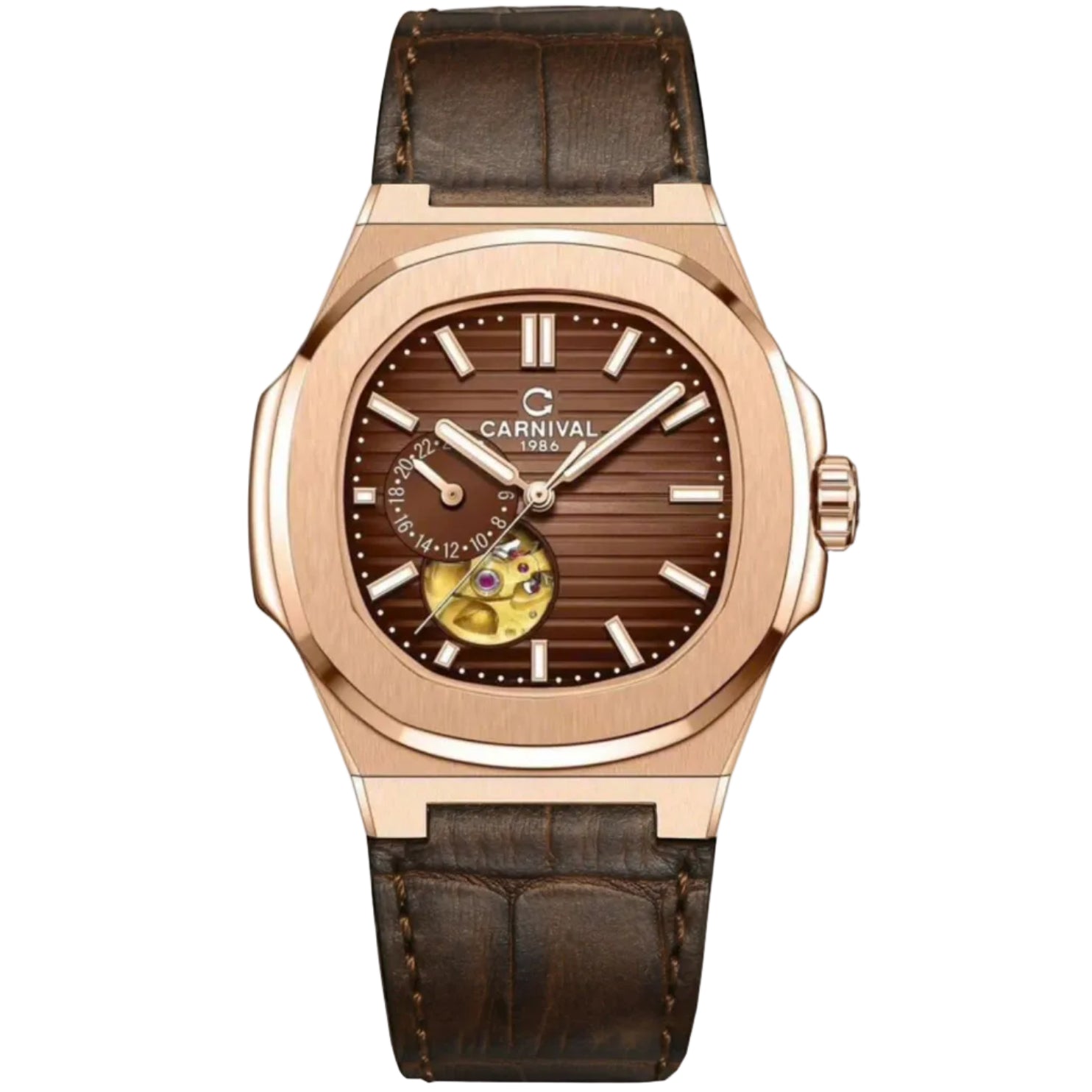 Carnival 8159G Rosegold Dây Da Nâu  ( 8159G-VH-DD-N)