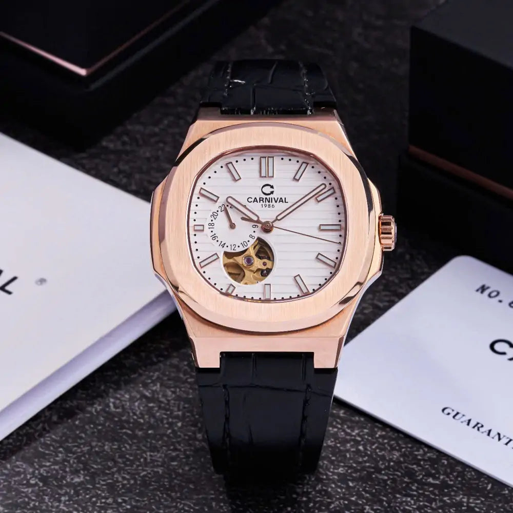 Carnival 8159G Rosegold Dây Da Trắng  ( 8159G-VH-DD-T)