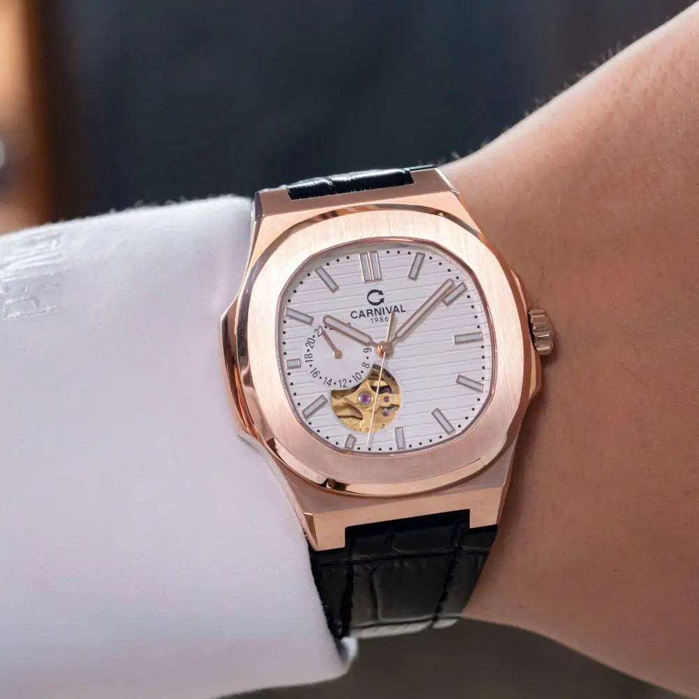 Carnival 8159G Rosegold Dây Da Trắng  ( 8159G-VH-DD-T)