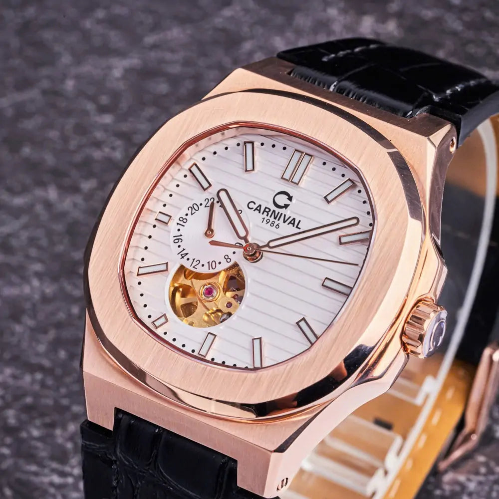 Carnival 8159G Rosegold Dây Da Trắng  ( 8159G-VH-DD-T)