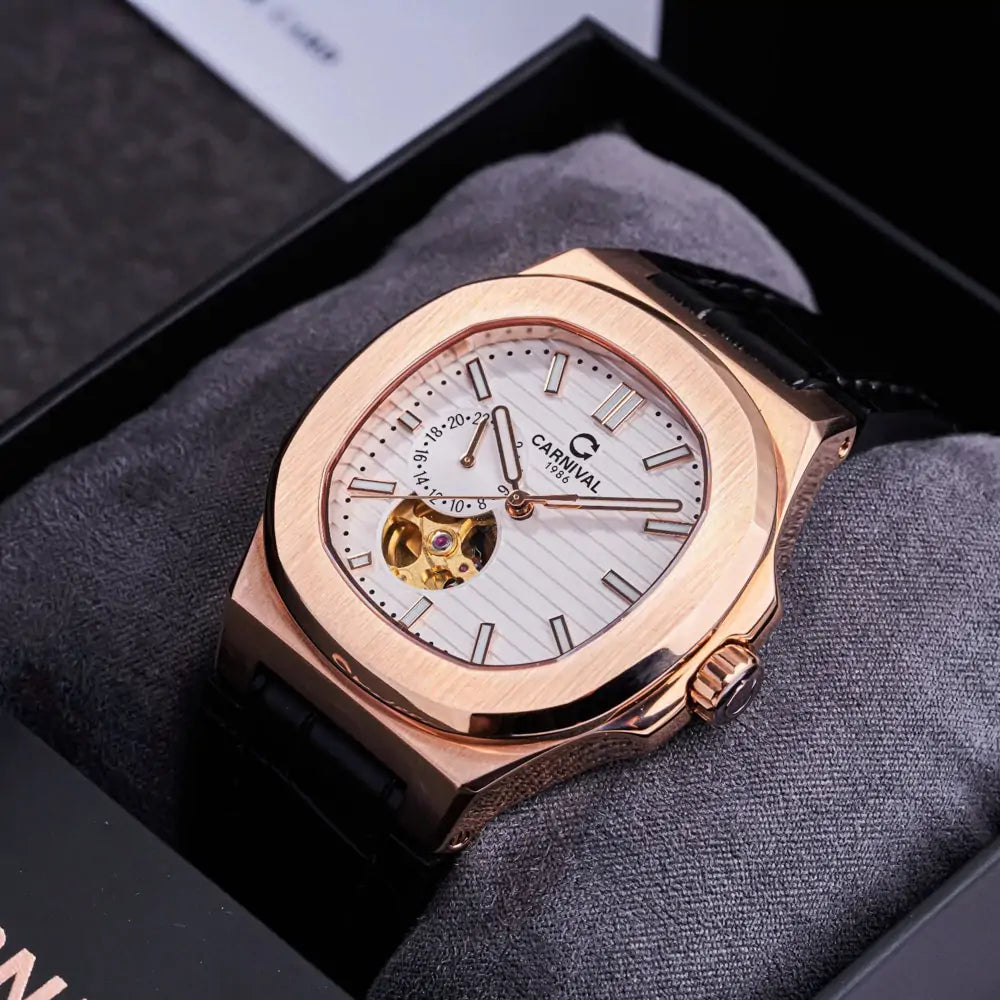 Carnival 8159G Rosegold Dây Da Trắng  ( 8159G-VH-DD-T)