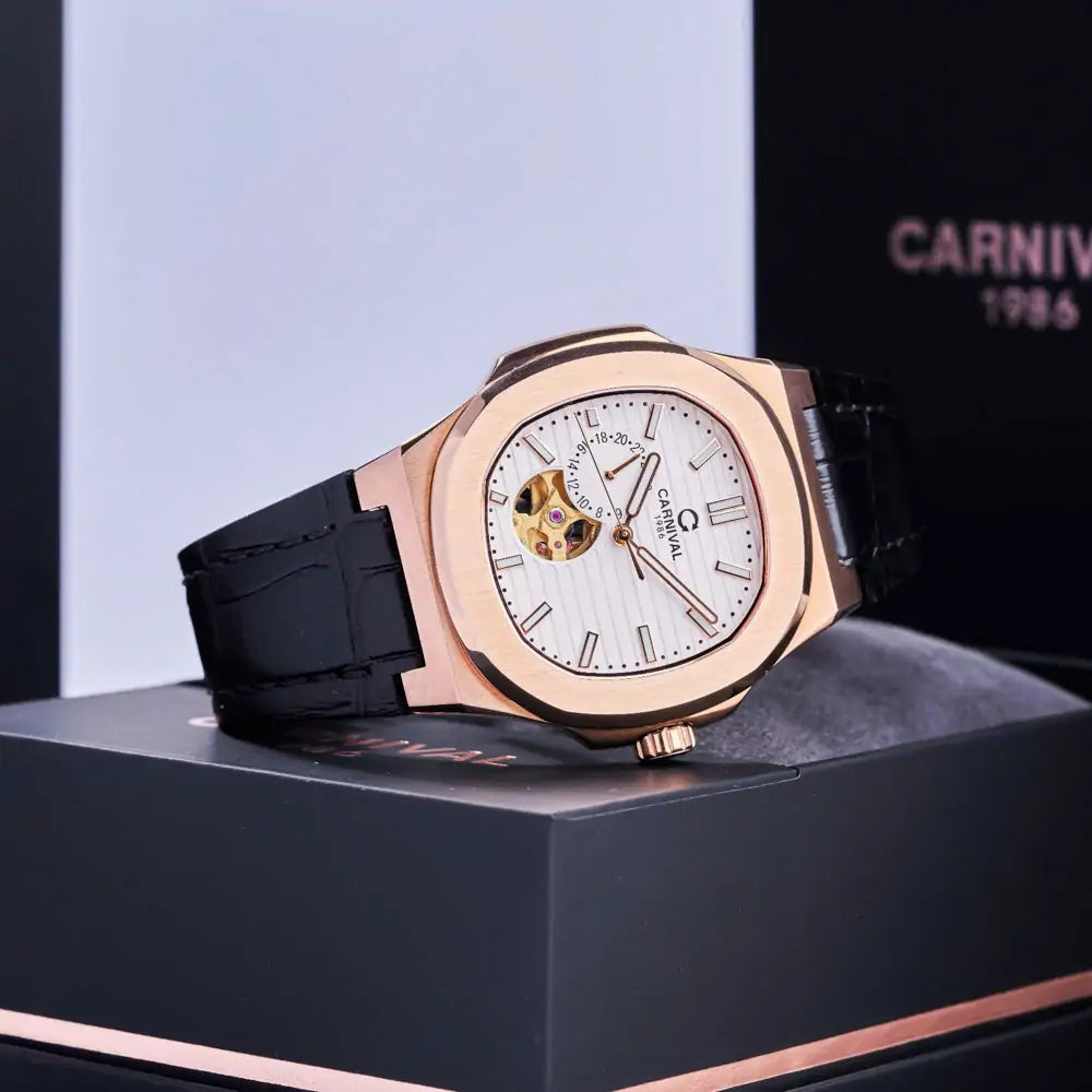 Carnival 8159G Rosegold Dây Da Trắng  ( 8159G-VH-DD-T)