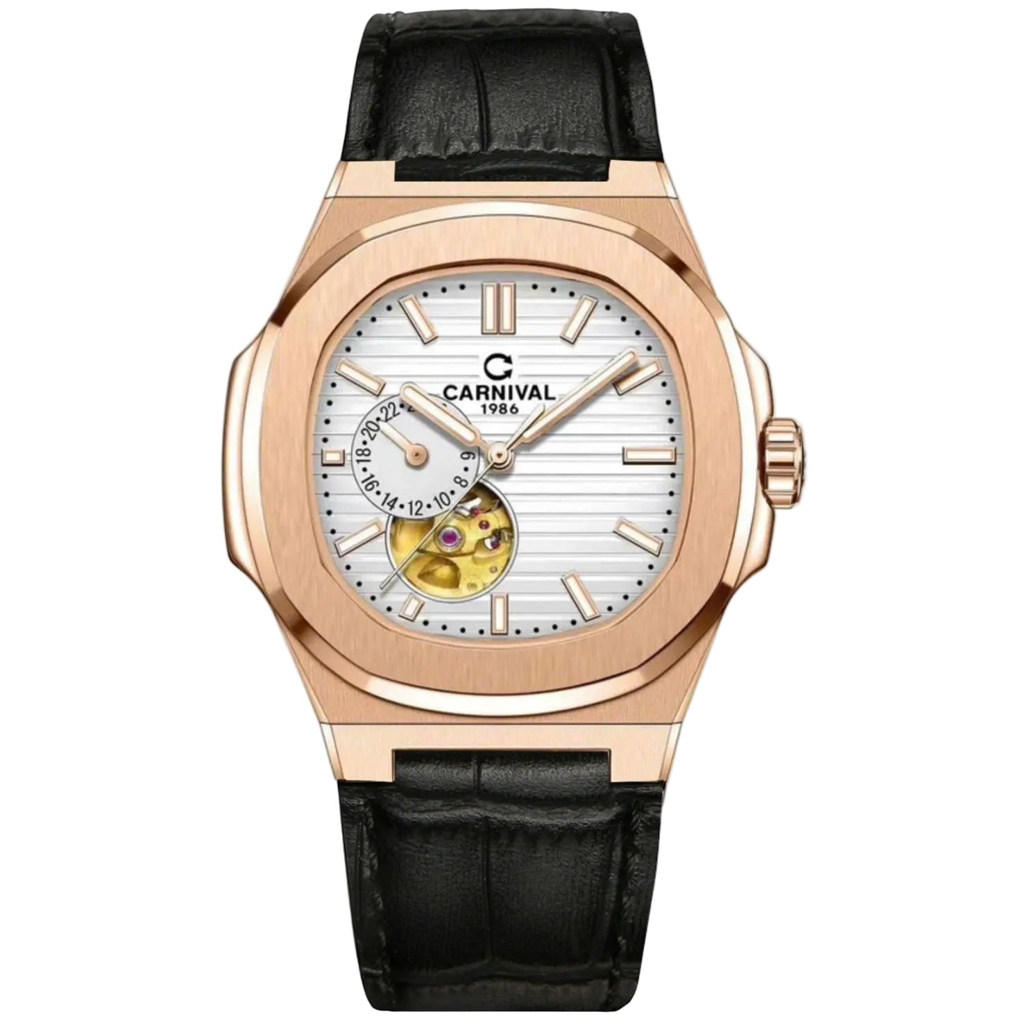 Carnival 8159G Rosegold Dây Da Trắng  ( 8159G-VH-DD-T)