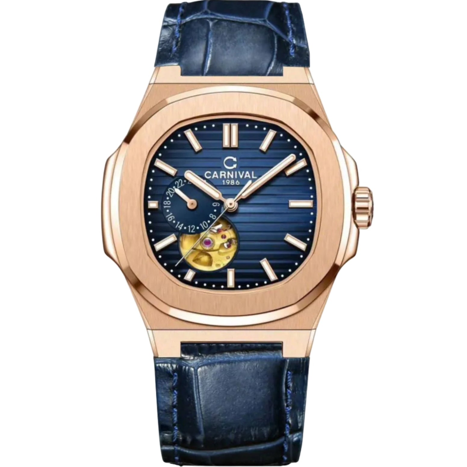 Carnival 8159G Rosegold Dây Da Xanh  ( 8159G-VH-DD-X)