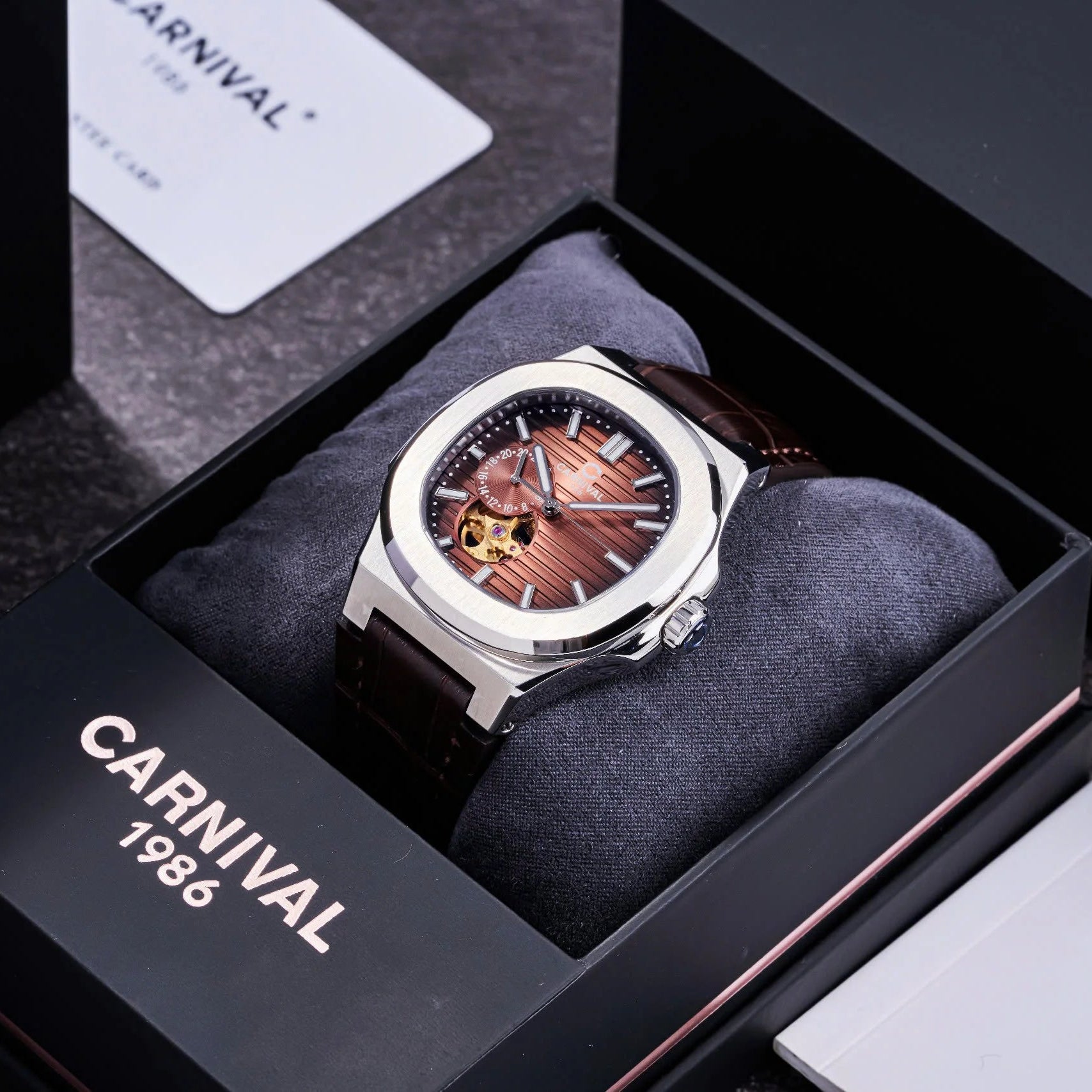 Carnival 8159G Bạc Dây Da Nâu ( 8159G-VT-DD-N)