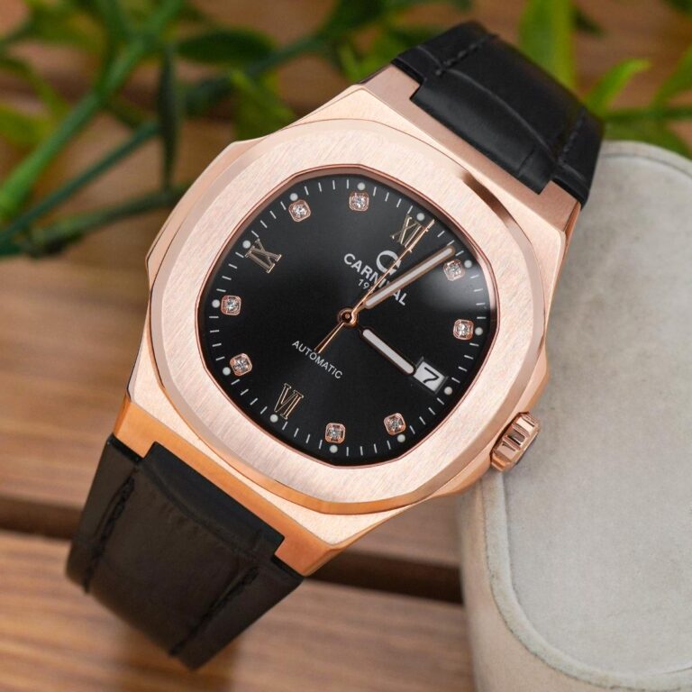 Carnival 8160G Rosegold Đen Dây Da ( 8160G-VH-DD-D)