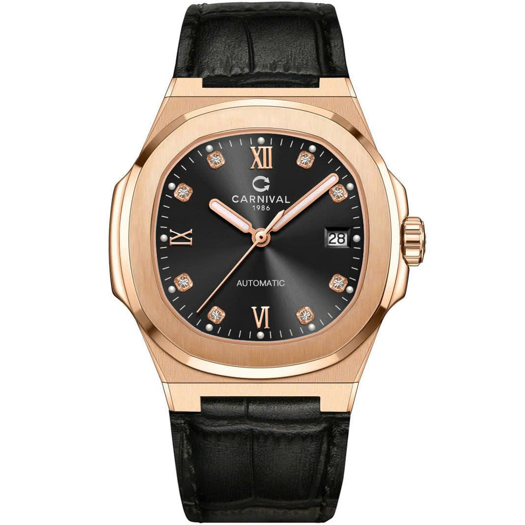 Carnival 8160G Rosegold Đen Dây Da ( 8160G-VH-DD-D)