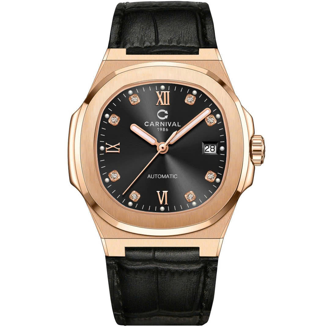 Carnival 8160G Rosegold Đen Dây Da ( 8160G-VH-DD-D)