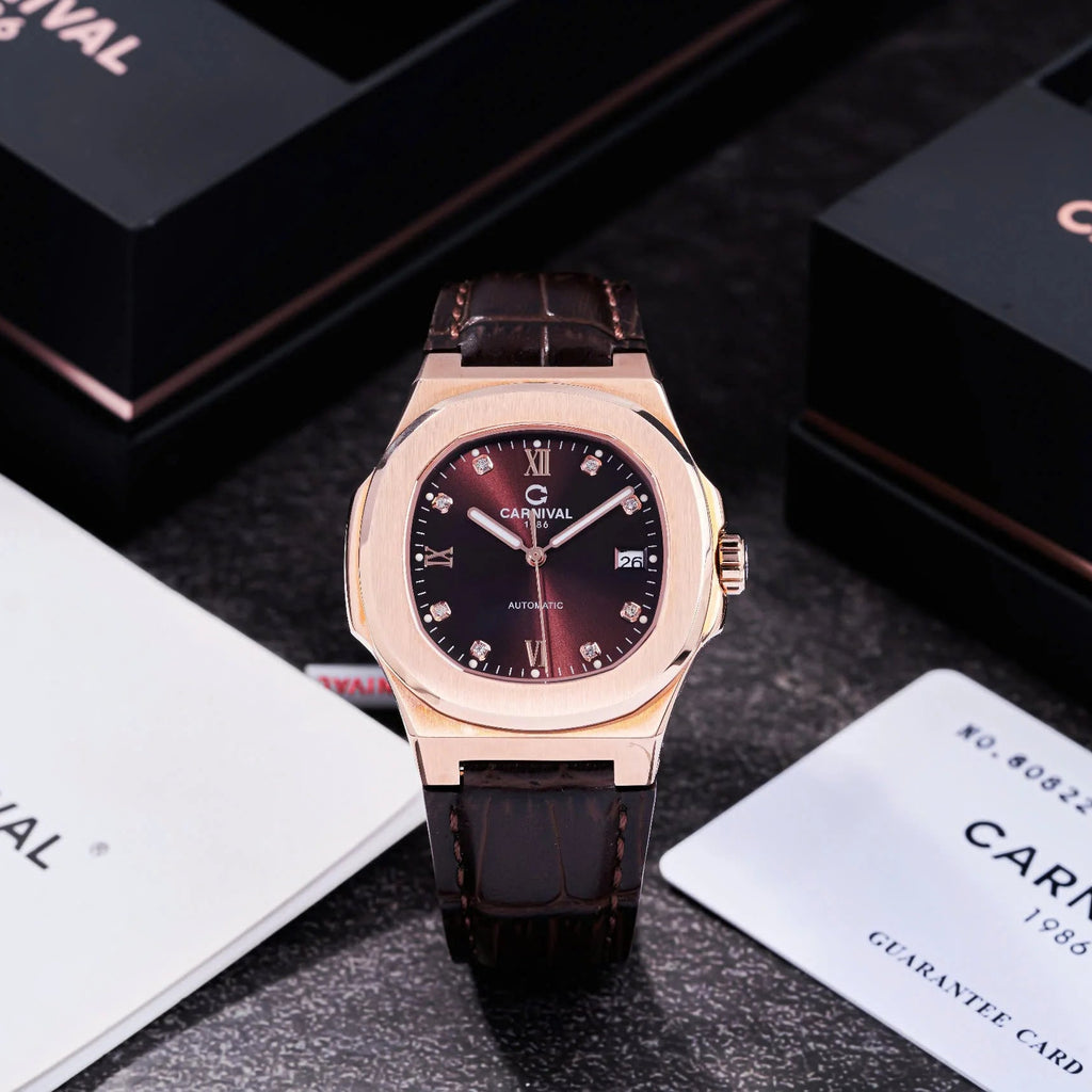 Carnival 8160G Rosegold Nâu Choco Dây Da ( 8160G-VH-DD-N)