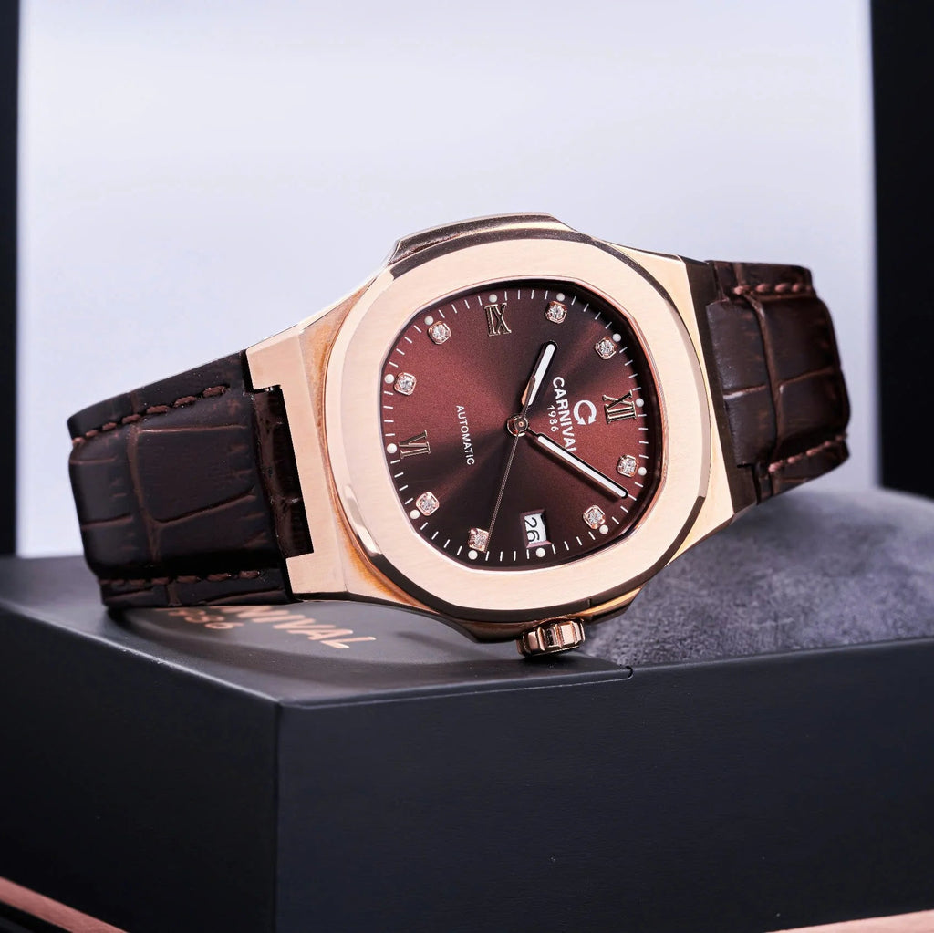 Carnival 8160G Rosegold Nâu Choco Dây Da ( 8160G-VH-DD-N)