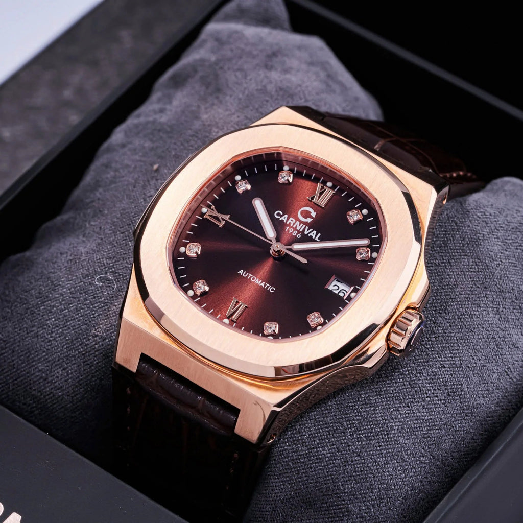 Carnival 8160G Rosegold Nâu Choco Dây Da ( 8160G-VH-DD-N)