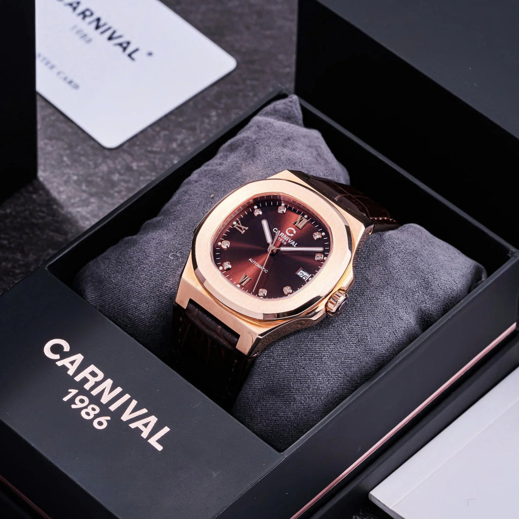 Carnival 8160G Rosegold Nâu Choco Dây Da ( 8160G-VH-DD-N)