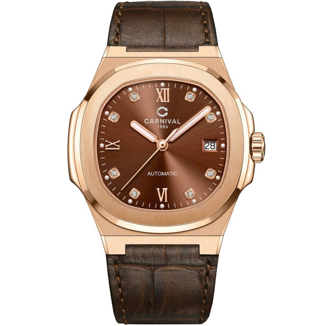 Carnival 8160G Rosegold Nâu Choco Dây Da ( 8160G-VH-DD-N)