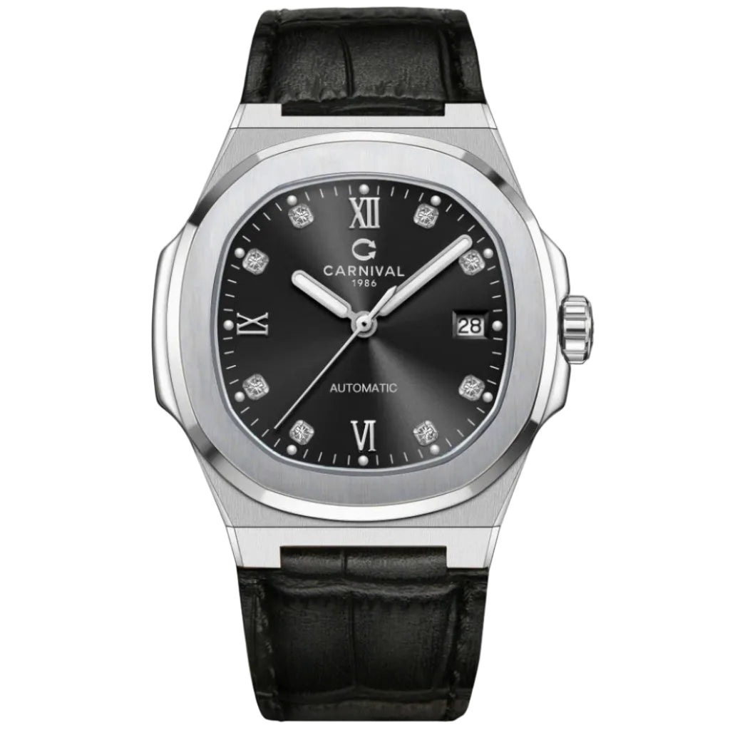 Carnival 8160G Bạc Đen Dây Da ( 8160G-VT-DD-D)