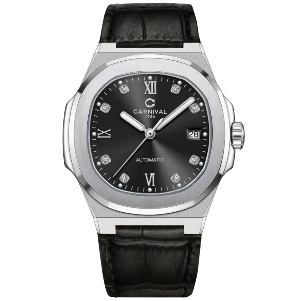 Carnival 8160G Bạc Đen Dây Da ( 8160G-VT-DD-D)