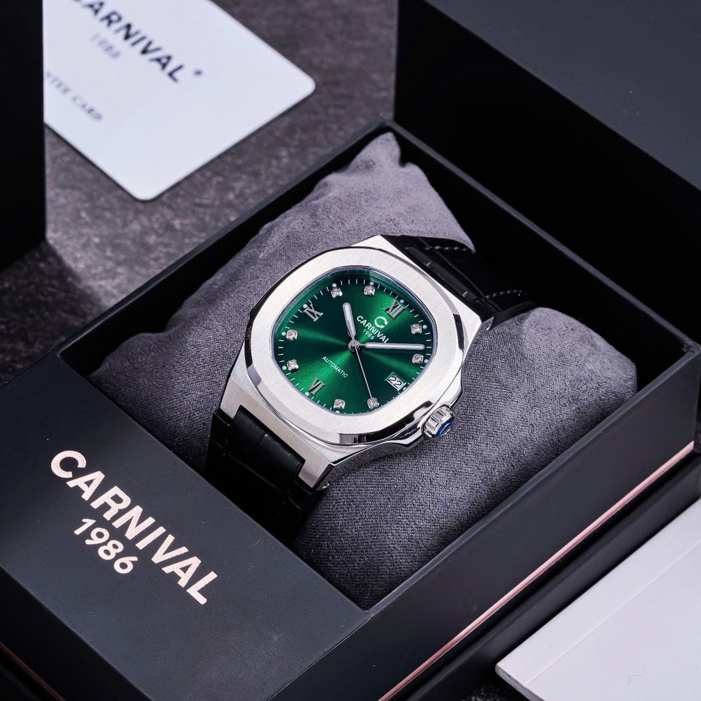 Carnival 8160G Bạc Xanh Lá Dây Da ( 8160G-VT-DD-XL)